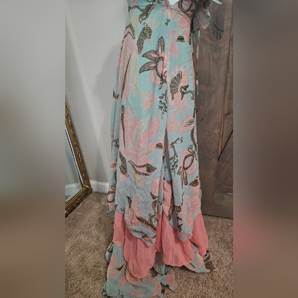 H&M Limited Edition Chiffon Boho Maxi Sundress In Pastel Print Blue/pink. Size 2 - Picture 9 of 15